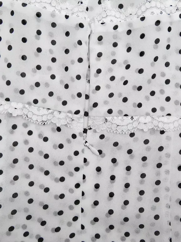 Robe midi noire à pois en polyester sans manches à bretelles et col rond pour femme par Daily Dresses