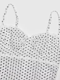 Robe midi noire à pois en polyester sans manches à bretelles et col rond pour femme par Daily Dresses
