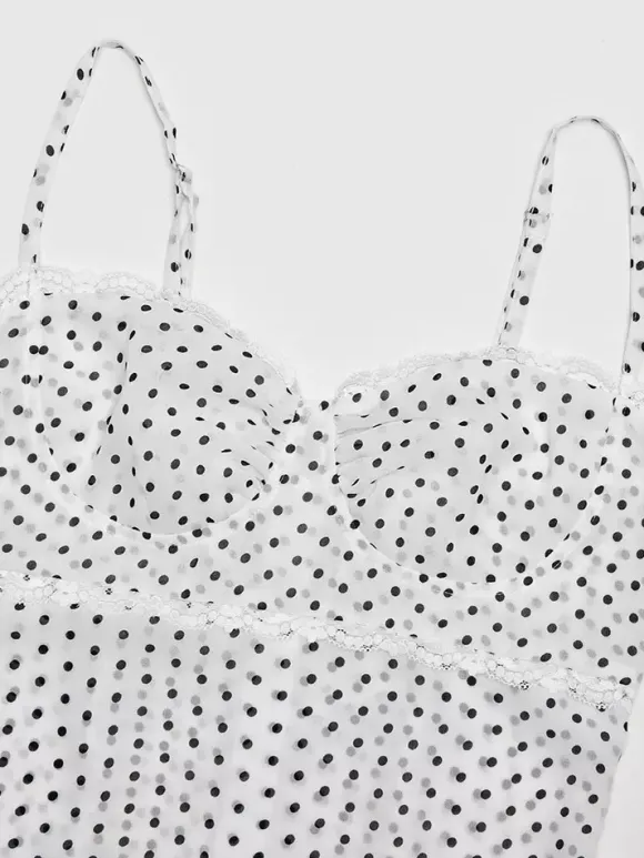 Robe midi noire à pois en polyester sans manches à bretelles et col rond pour femme par Daily Dresses