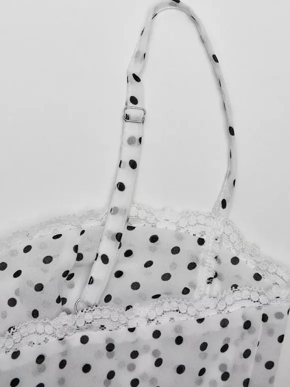 Robe midi noire à pois en polyester sans manches à bretelles et col rond pour femme par Daily Dresses