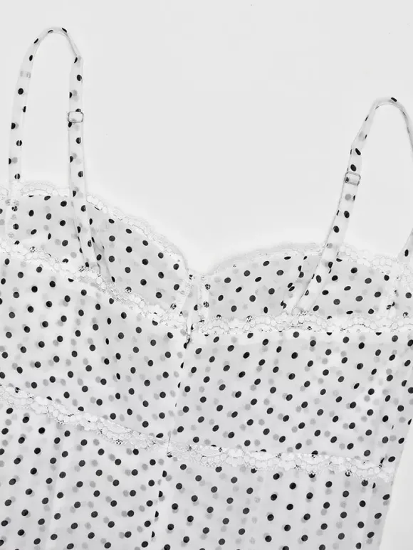 Robe midi noire à pois en polyester sans manches à bretelles et col rond pour femme par Daily Dresses