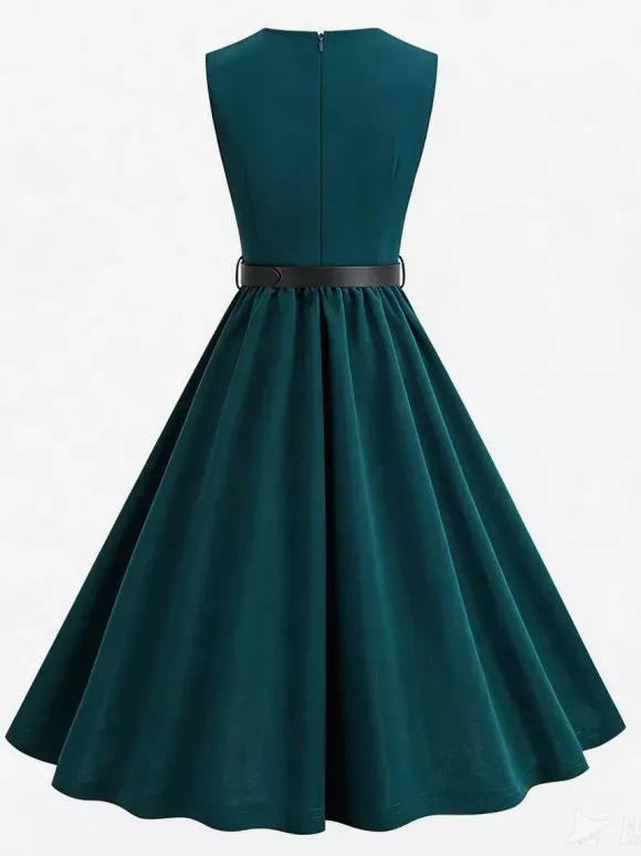 Robe midi rouge vintage chic cintrée à la taille