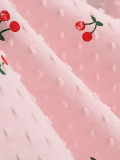 Robe midi trapèze à imprimé cerises rose dos nu pour femme douce d'été