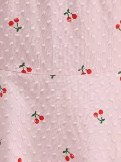 Robe midi trapèze à imprimé cerises rose dos nu pour femme douce d'été
