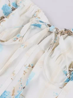 Robe midi trapèze sans manches à imprimé floral et buste froncé pour femme 2026