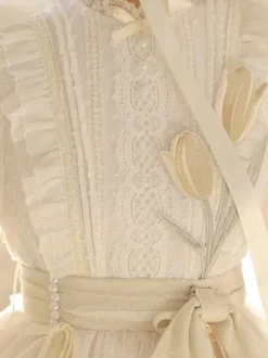 Robe Mignonne Lolita Robe À Manches Longues Volant En Polyester