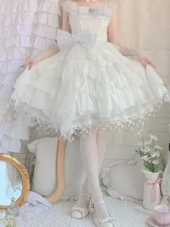 Robe Mignonne Lolita Robe Sans Manches Col Bateau En Polyester