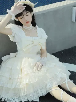 Robe Mignonne Lolita Robe À Manches Courtes En Polyester Robe de Mariée à Traine