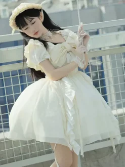 Robe Mignonne Lolita Robe À Manches Courtes En Polyester Robe de Mariée à Traine