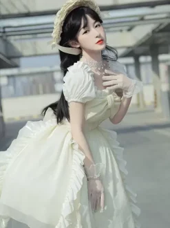 Robe Mignonne Lolita Robe À Manches Courtes En Polyester Robe de Mariée à Traine
