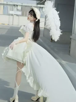 Robe Mignonne Lolita Robe À Manches Courtes En Polyester Robe de Mariée à Traine