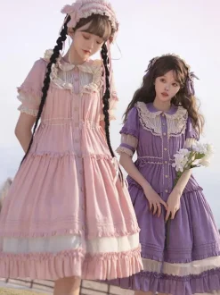 Robe Mignonne Lolita Robe De Style Pastoral À Manches Courtes En Polyester