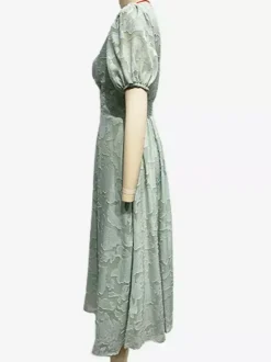 Robe mi-longue fleurie à col en V et manches bouffantes pour femme (2026)