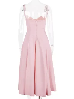 Robe mi-longue rose pâle à bretelles et décolleté en c艙ur coupe trapèze pour fête d'anniversaire pour femme 2026