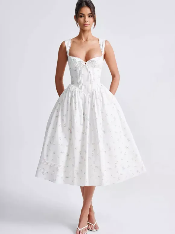 Robe mi-longue trapèze à imprimé floral et décolleté en c艙ur pour l'été 2026