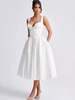 Robe mi-longue trapèze à imprimé floral et décolleté en c艙ur pour l'été 2026