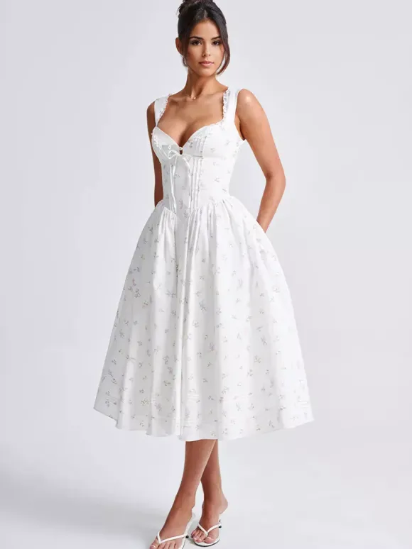 Robe mi-longue trapèze à imprimé floral et décolleté en c艙ur pour l'été 2026