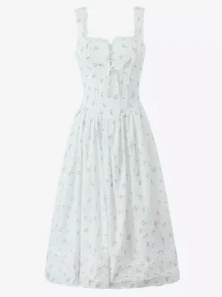 Robe mi-longue trapèze à imprimé floral et décolleté en c艙ur pour l'été 2026