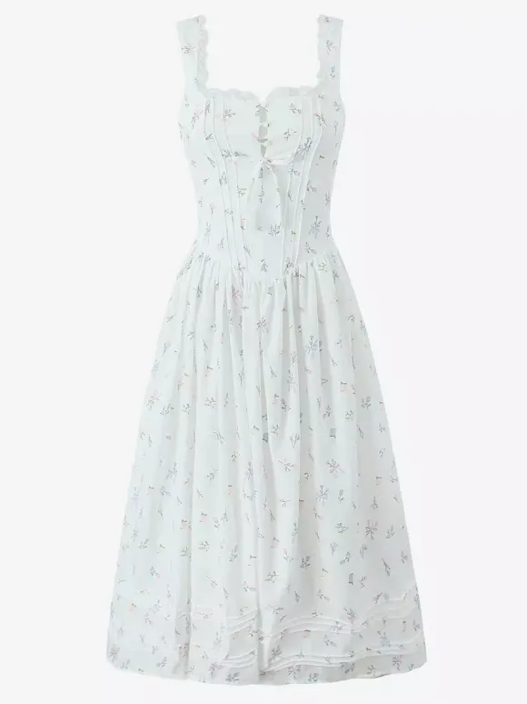 Robe mi-longue trapèze à imprimé floral et décolleté en c艙ur pour l'été 2026