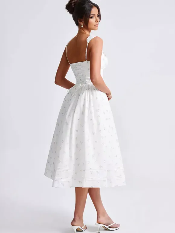 Robe mi-longue trapèze à imprimé floral et décolleté en c艙ur pour l'été 2026