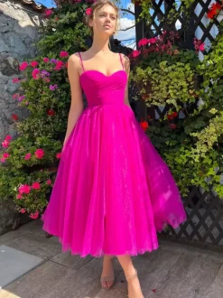 Robe mi-longue trapèze en tulle à décolleté en c艙ur pour fête d'anniversaire 2026