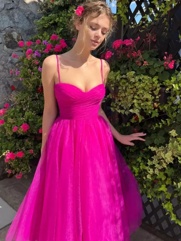Robe mi-longue trapèze en tulle à décolleté en c艙ur pour fête d'anniversaire 2026