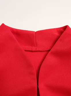 Robe mini à encolure en trou de serrure pour femme - Rouge élégante épaules rembourrées manches longues coupe moulante - Soirée romantique printanière 2026