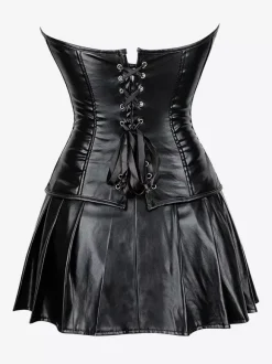 Robe mini bustier en similicuir à décolleté c艙ur et corset laçage latéral tenue de soirée
