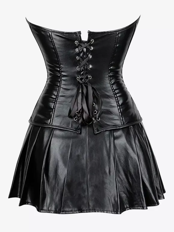 Robe mini bustier en similicuir à décolleté c艙ur et corset laçage latéral tenue de soirée