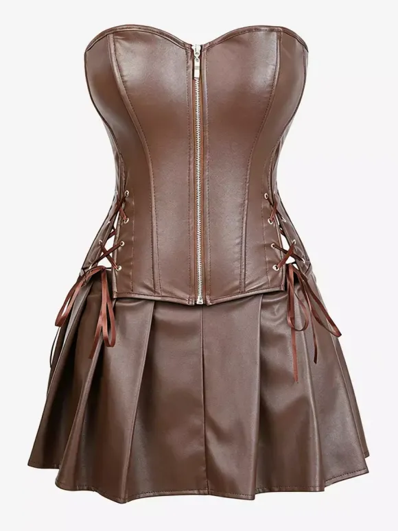 Robe mini bustier en similicuir à décolleté c艙ur et corset laçage latéral tenue de soirée