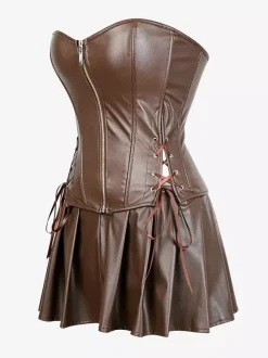 Robe mini bustier en similicuir à décolleté c艙ur et corset laçage latéral tenue de soirée