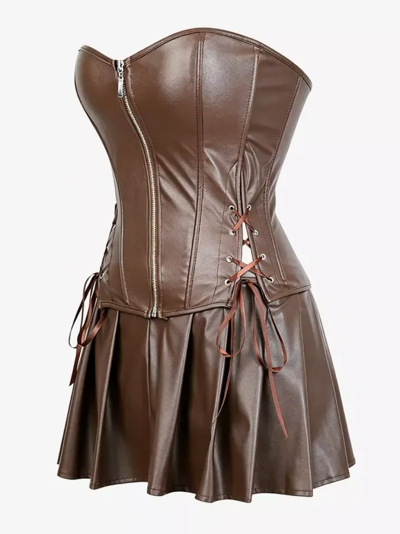 Robe mini bustier en similicuir à décolleté c艙ur et corset laçage latéral tenue de soirée