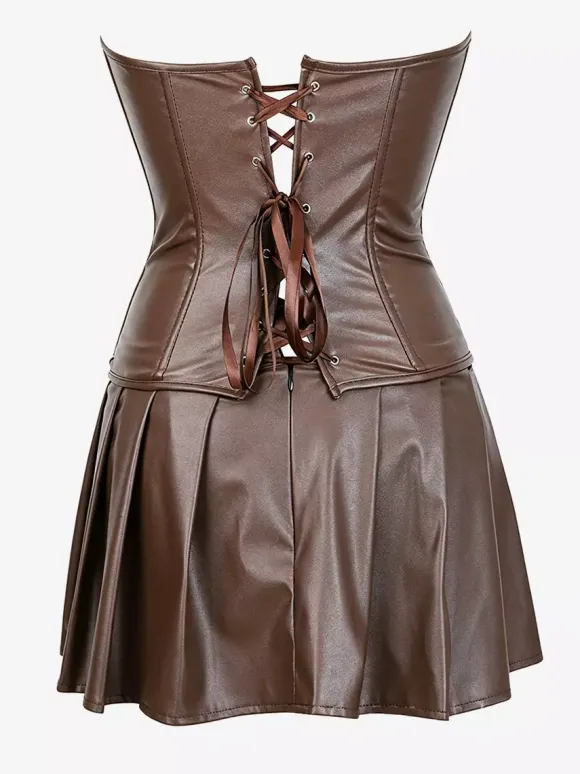 Robe mini bustier en similicuir à décolleté c艙ur et corset laçage latéral tenue de soirée