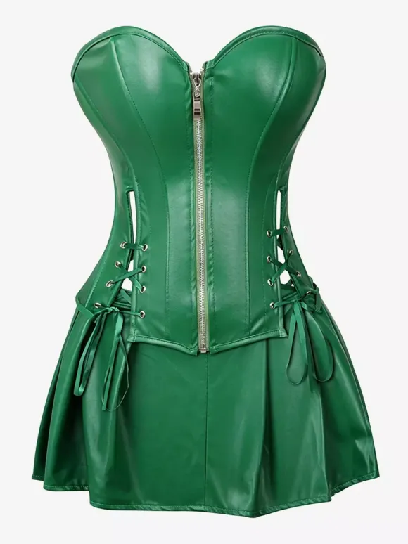 Robe mini bustier en similicuir à décolleté c艙ur et corset laçage latéral tenue de soirée
