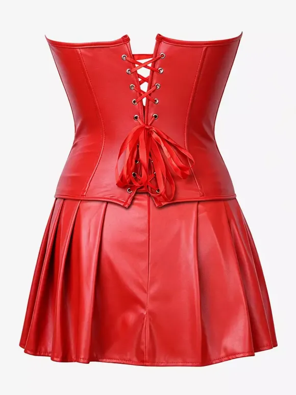 Robe mini bustier en similicuir à décolleté c艙ur et corset laçage latéral tenue de soirée