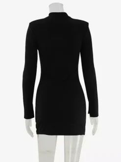 Robe mini découpée pour femme - Robe moulante noire élégante à manches longues et boutons dorés - Idéale pour une soirée printanière en club (2026)