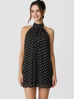 Robe mini dos nu à volants pour femme - Élégante robe patineuse en mousseline plissée dos nu et coupe ample - Vacances d'été à la plage 2026