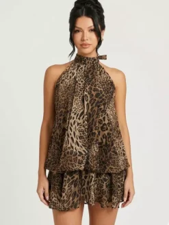 Robe mini dos nu à volants pour femme - Élégante robe patineuse en mousseline plissée dos nu et coupe ample - Vacances d'été à la plage 2026