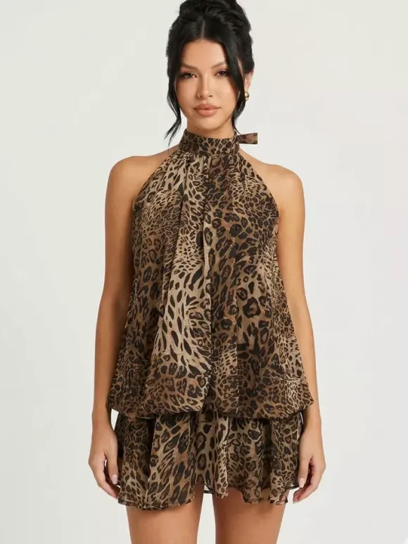 Robe mini dos nu à volants pour femme - Élégante robe patineuse en mousseline plissée dos nu et coupe ample - Vacances d'été à la plage 2026