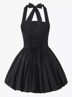 Robe mini dos nu noire à col carré et ligne A robe de soirée d'anniversaire sexy pour femmes 2026