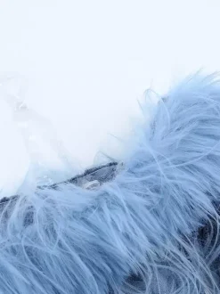Robe mini en dentelle et fausse fourrure pour femme - Bleu poudré moulante froncée manches longues - Robe d'invitée pour mariage de printemps 2026