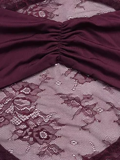 Robe mini en dentelle transparente froncée pour femme - Robe moulante sexy à dos nu et découpes - Soirée d'été en boîte de nuit 2026