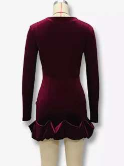 Robe mini en velours élégante avec ourlet à volants robe moulante à manches longues pour femmes 2026