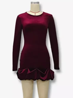 Robe mini en velours élégante avec ourlet à volants robe moulante à manches longues pour femmes 2026