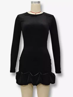 Robe mini en velours élégante avec ourlet à volants robe moulante à manches longues pour femmes 2026