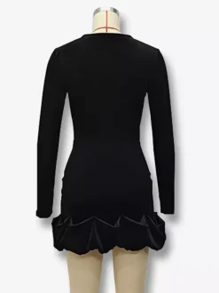 Robe mini en velours élégante avec ourlet à volants robe moulante à manches longues pour femmes 2026