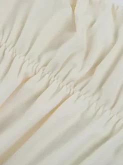 Robe mini froncée à col bénitier pour femme - Crème sexy manches longues franges moulante - Cocktail de printemps 2026