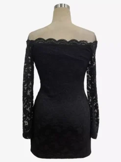 Robe mini moulante à épaules dénudées en dentelle et manches longues pour femme 2026