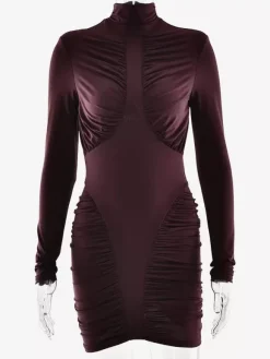 Robe mini moulante dos nu à col montant froncé style moderne collection femme 2026