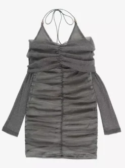 Robe moulante à paillettes et fronces pour femme - Mini-robe dos nu en résille à épaules dénudées - Tenue de soirée printanière 2026